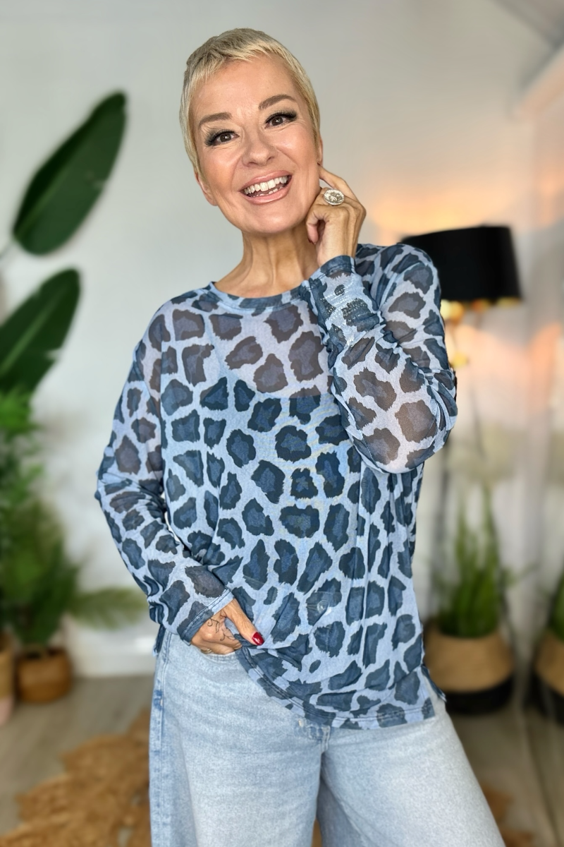 Luna Animal Print Mesh Top