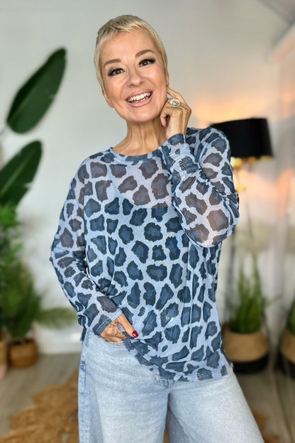 Luna Animal Print Mesh Top