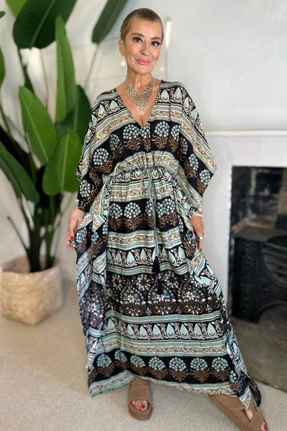 Vintage Indian Silk Floral Maxi Dress