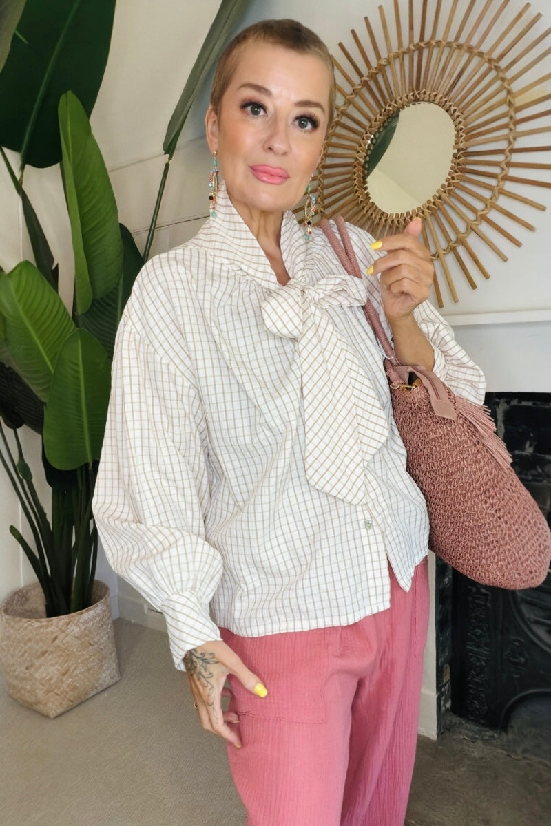 Checked Bow Blouse