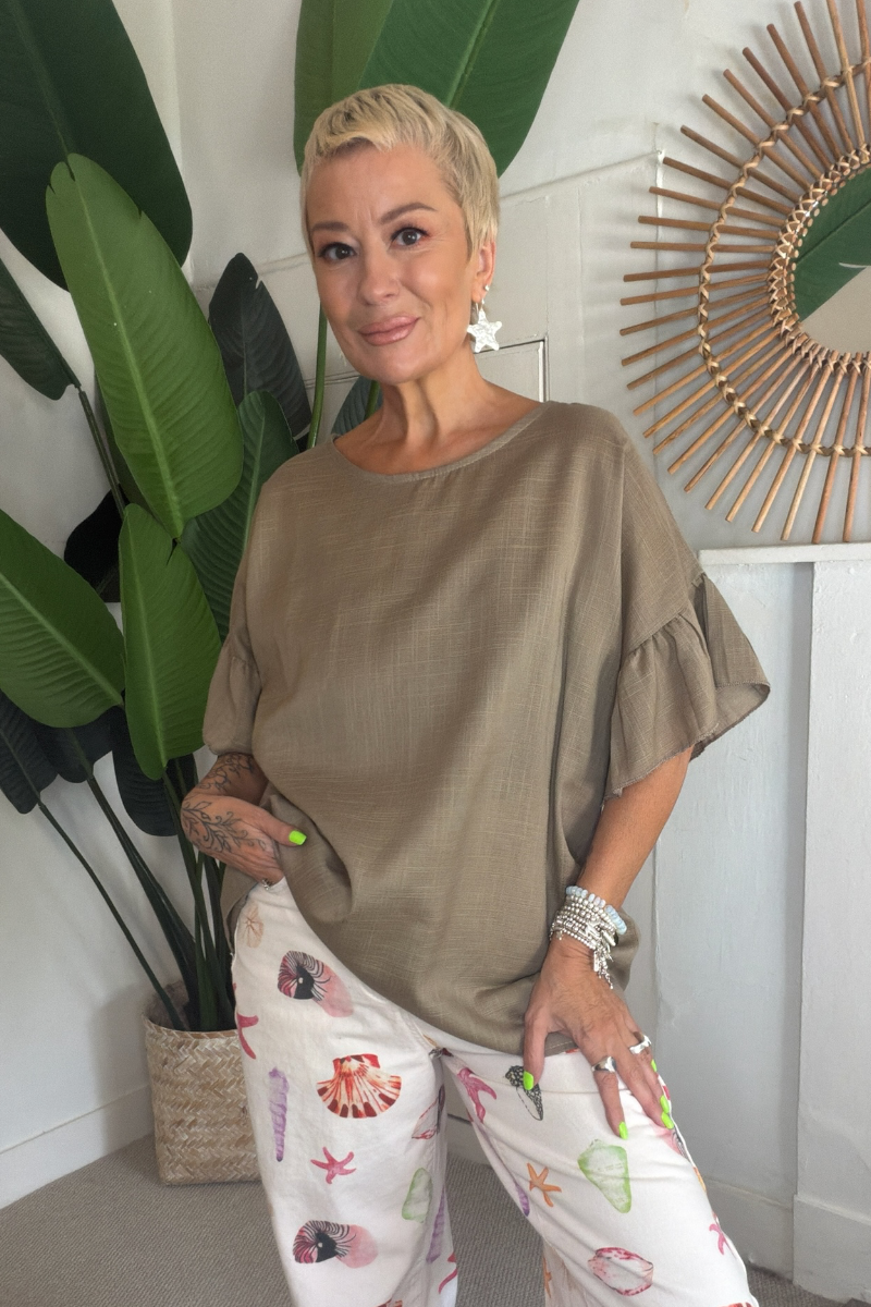 Frill Sleeve Linen Mix Top