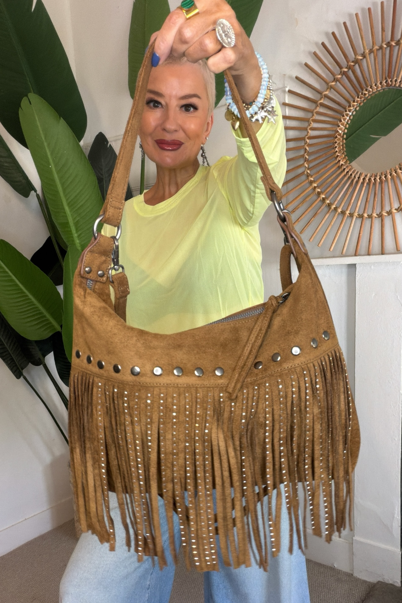 Fringe & Stud Shoulder Bag