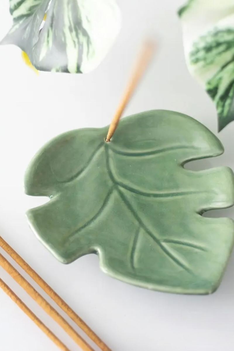 Palm Leaf Ceramic Incense Holder