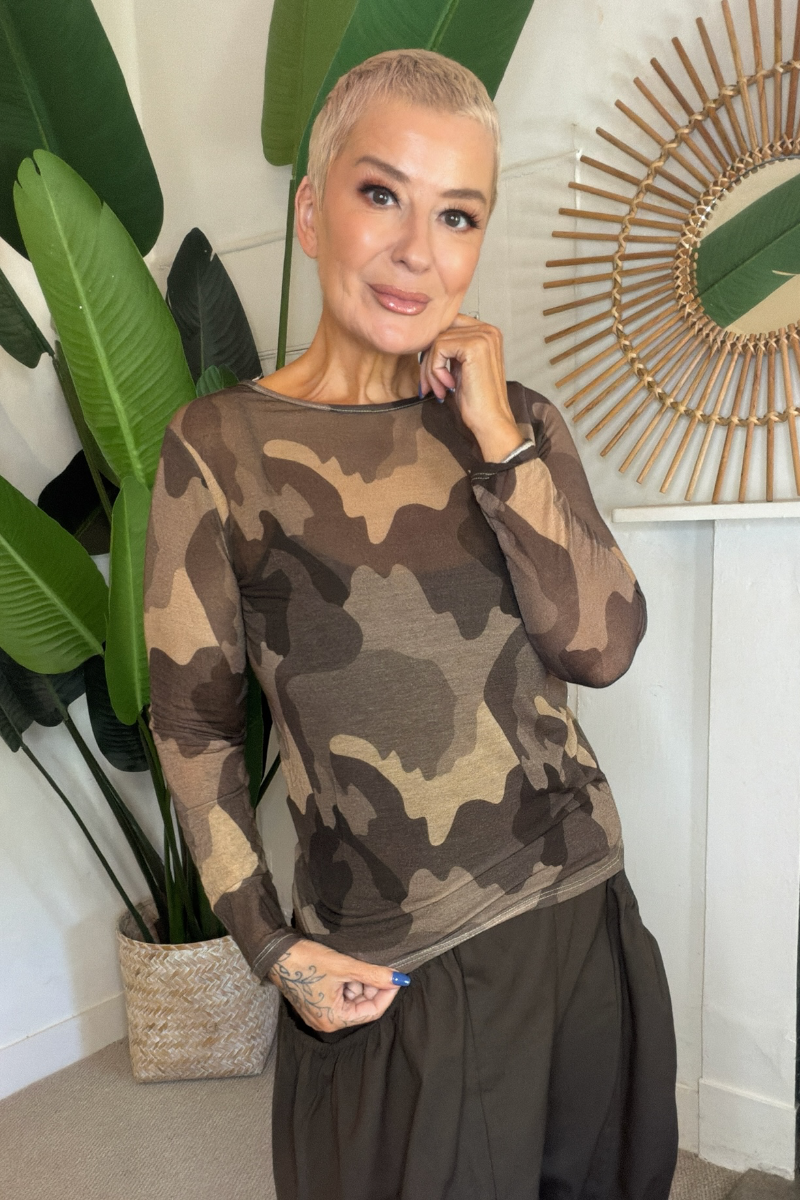 Sheerest Camo Knitted Top