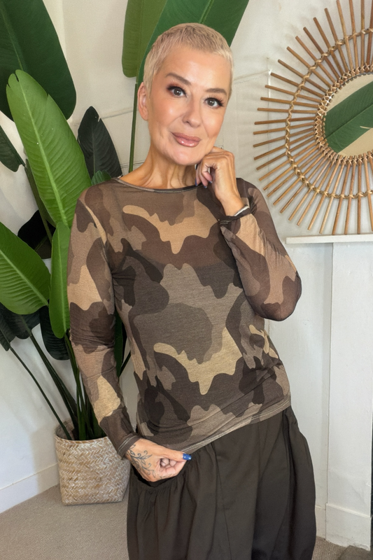 Sheerest Camo Knitted Top