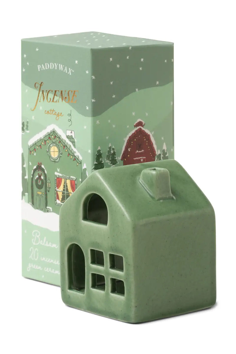 Winter Ceramic Village Incense Holders - Green Cottage - Balsam & Fir