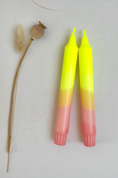 Neon Yellow and Sherbert Pink Dip Dyed Candles