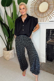 Leopard Print Button Leg Joggers