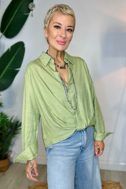 Effortless Twist Linen Blend Blouse