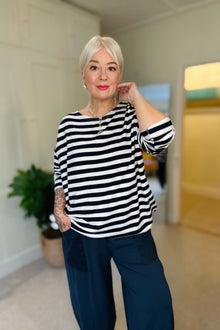 Orla Relaxed Fit Stripe Top - Navy