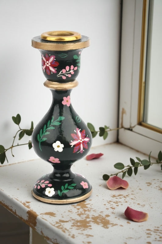 Hand Painted Small Candlestick Holder - Green