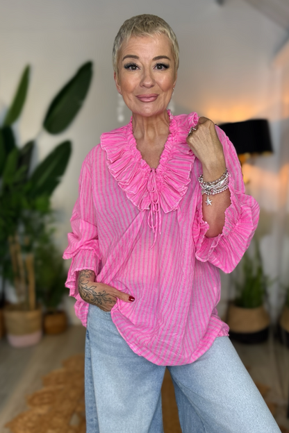 Pink Stripe Frill Shirt