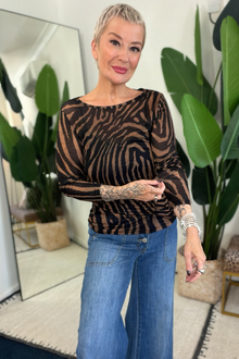Sheerest Cashmere Mix Knitted Top  - Zebra