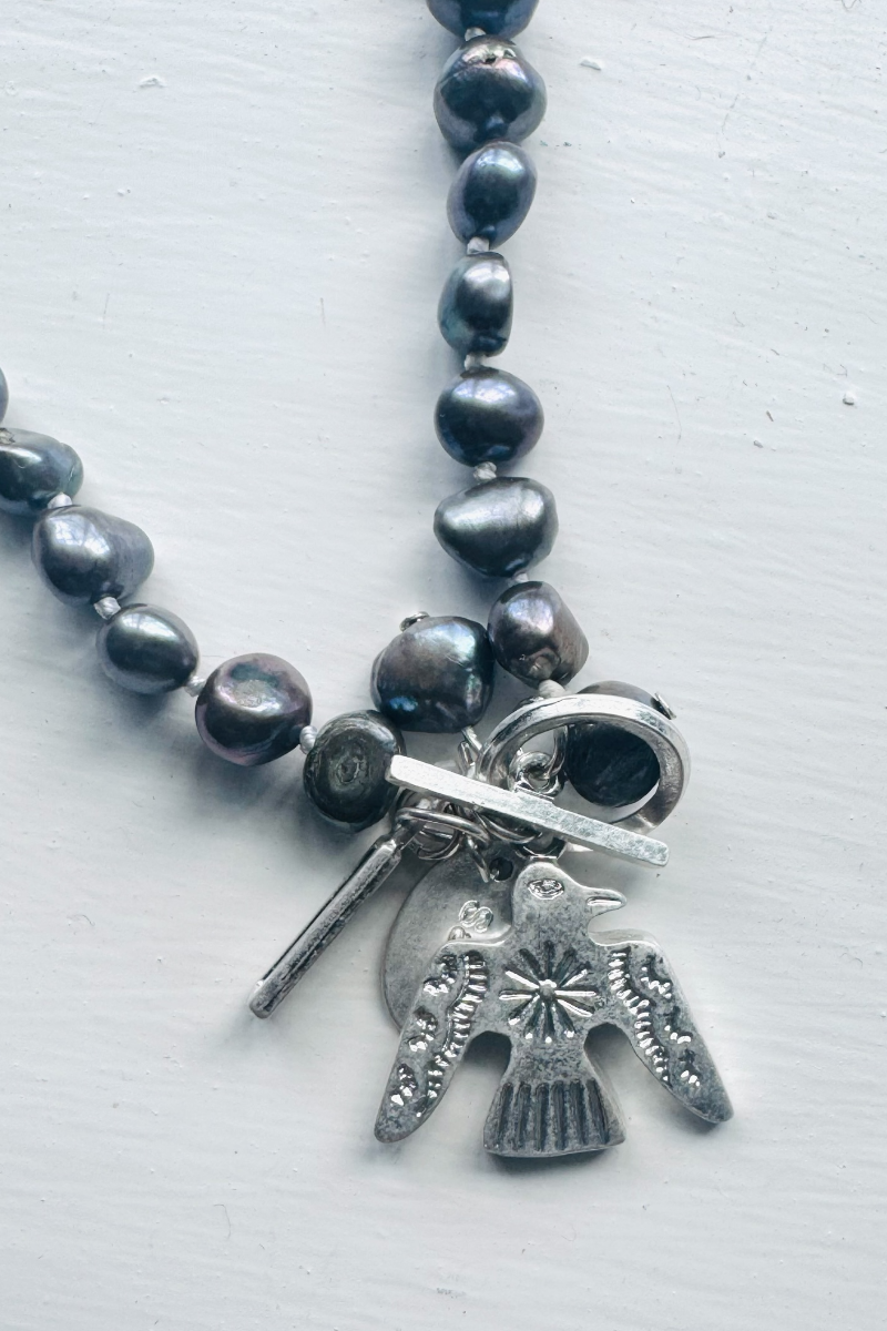 Storm Pearl Thunderbird Charm Necklace