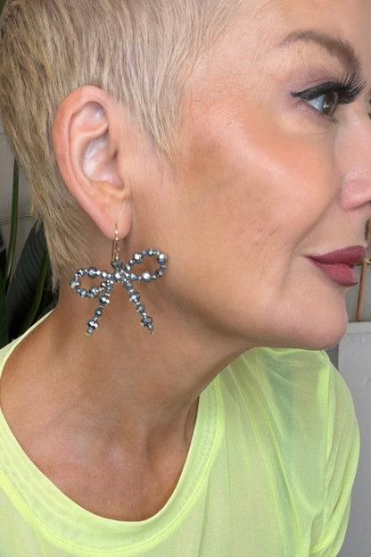 My Doris Silver Bow Beaded Earrings