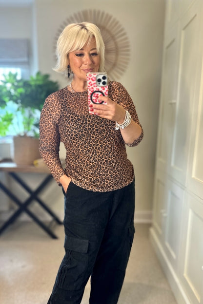 Heidi Sheer Mesh Top - Leopard Print