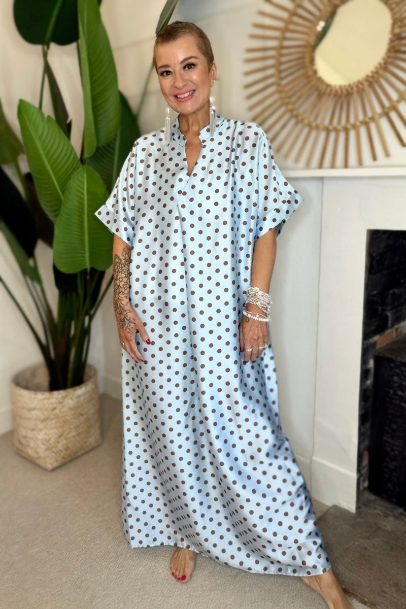 Effortless Polka Dot Kaftan Maxi Dress