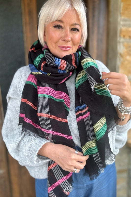 Ombre London Black Multi Check Scarf