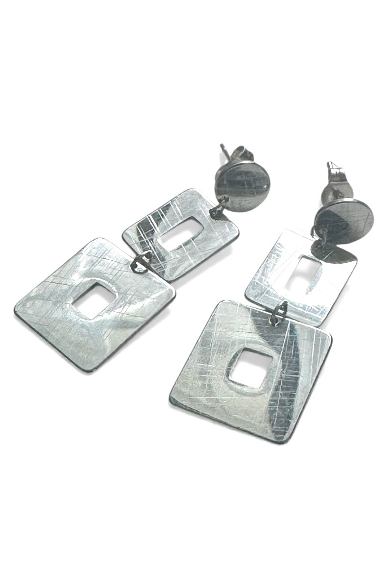 Silver Etched Square Drop Earrings