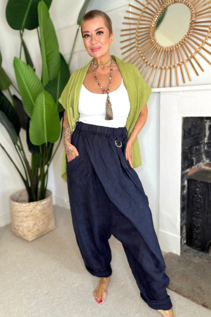 Cross Front Linen Trousers