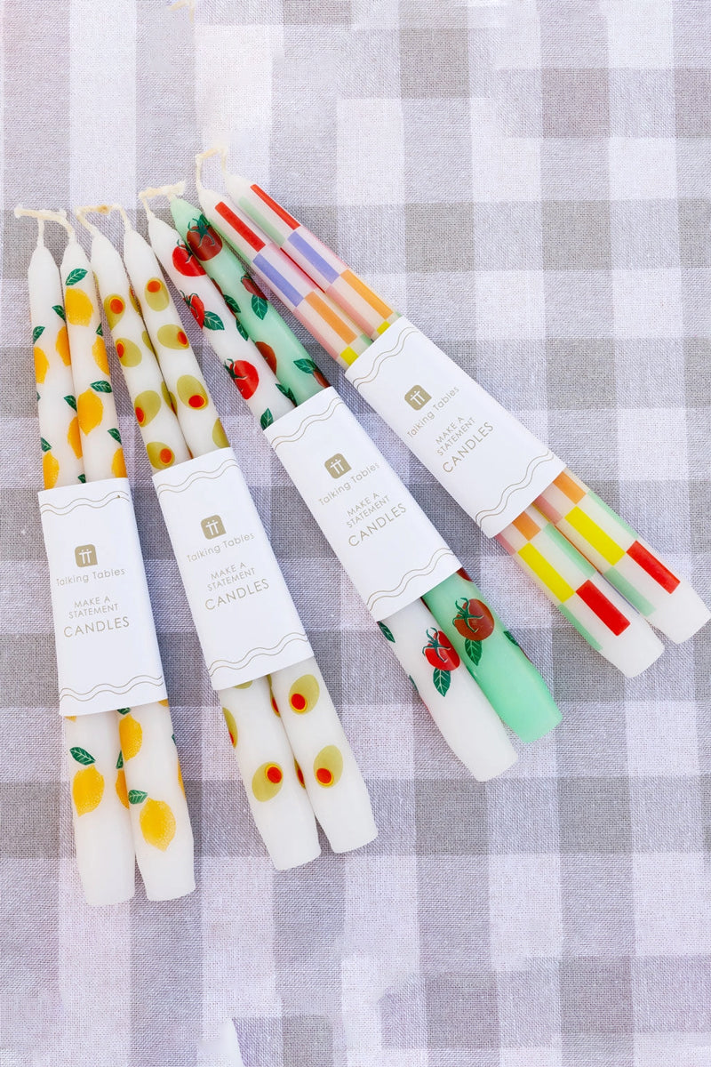 Multicolour Check Taper Candles - 2 Pack
