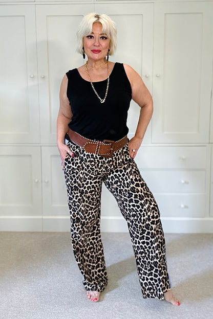 Gabriella Leopard & Stripe Wide Leg Trousers