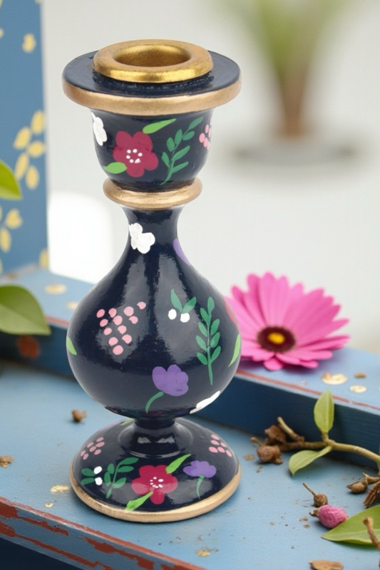 Hand Painted Small Candlestick Holder - Navy