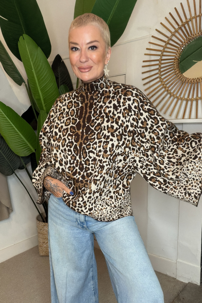 PRE ORDER- Wild Muse Leopard Print Flare Sleeve Knit