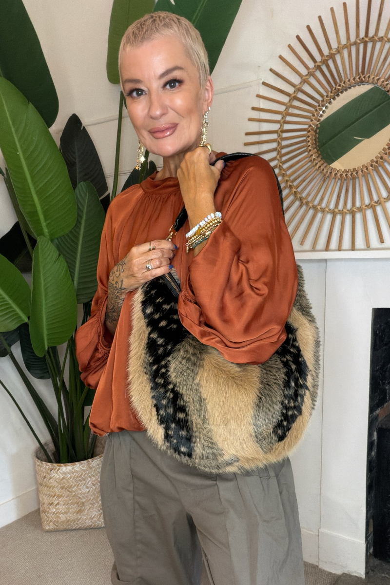 The Aspen Faux Fur Slouch Bag