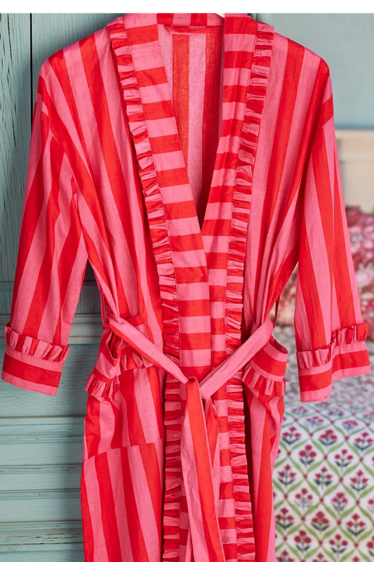 Bold Stripe Frill Dressing Gown