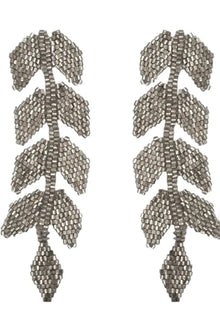 Silver Shimmer Beaded Leaf Drop Earrings