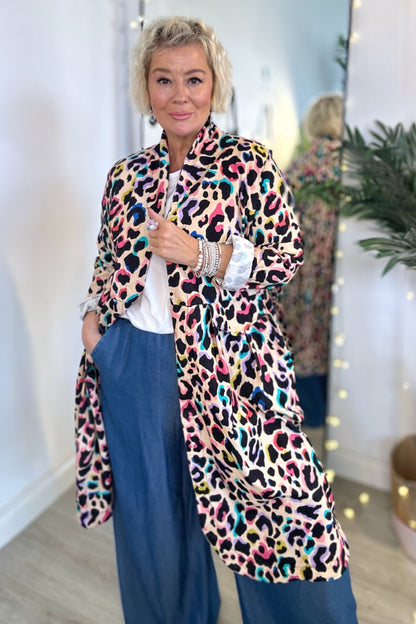 Pippa Leopard Print Corduroy Duster Coat