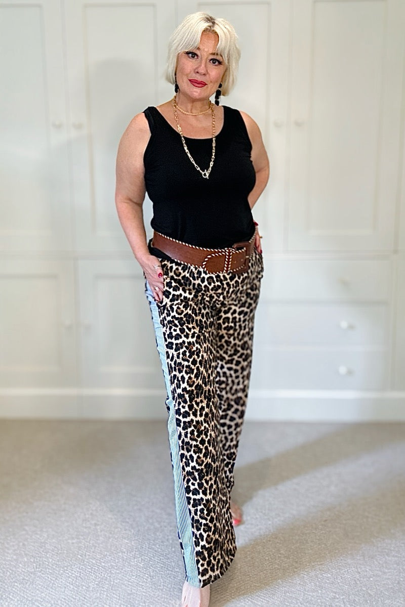 Gabriella Leopard & Stripe Wide Leg Trousers