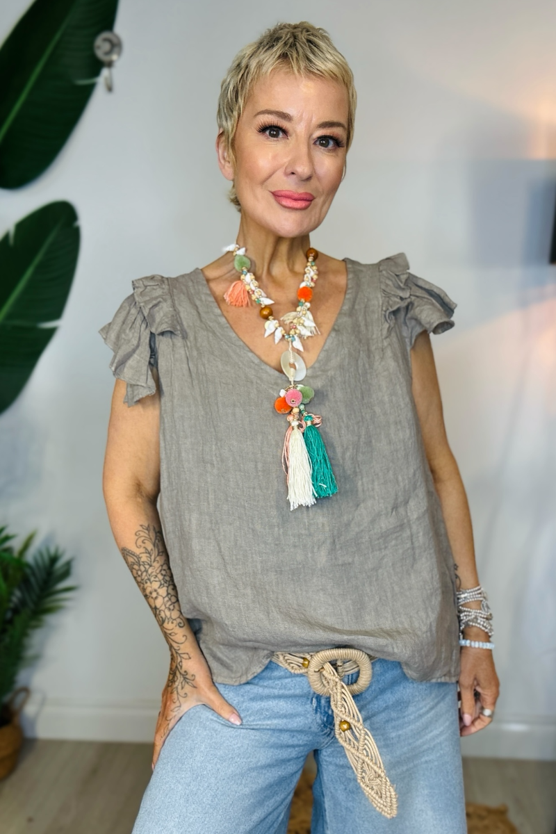 Free Spirit Frill Linen Top