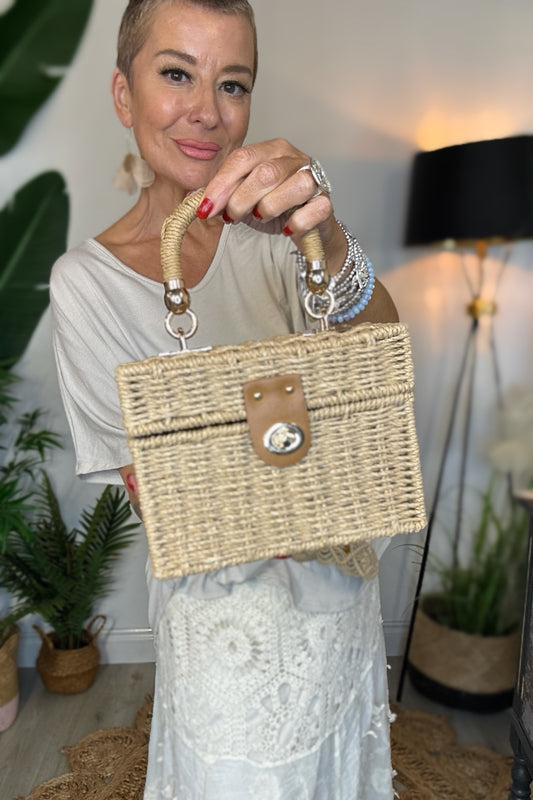 Wicker Crossbody Box Bag