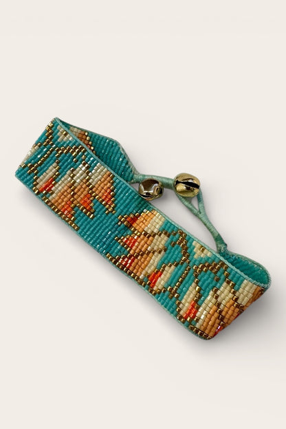 Aqua & Peach Lotus Leaf Beaded Bracelet