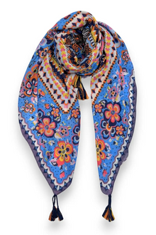Flower Print Tassel Square Scarf