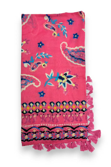 Paisley Print Tassel Square Scarf - Pink