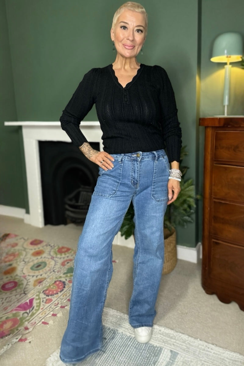 Leila Loves Pocket Wide Leg Jeans
