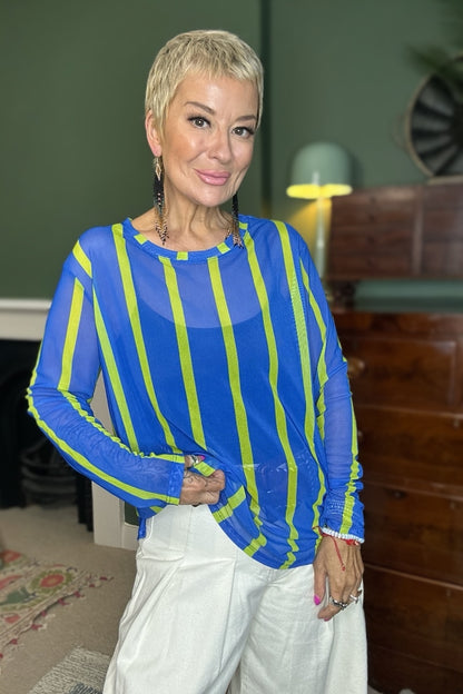 Stripe Print Mesh Top