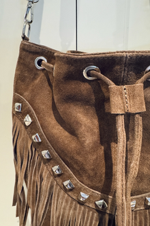 Leather & Suede Fringed Bucket Bag With Studs