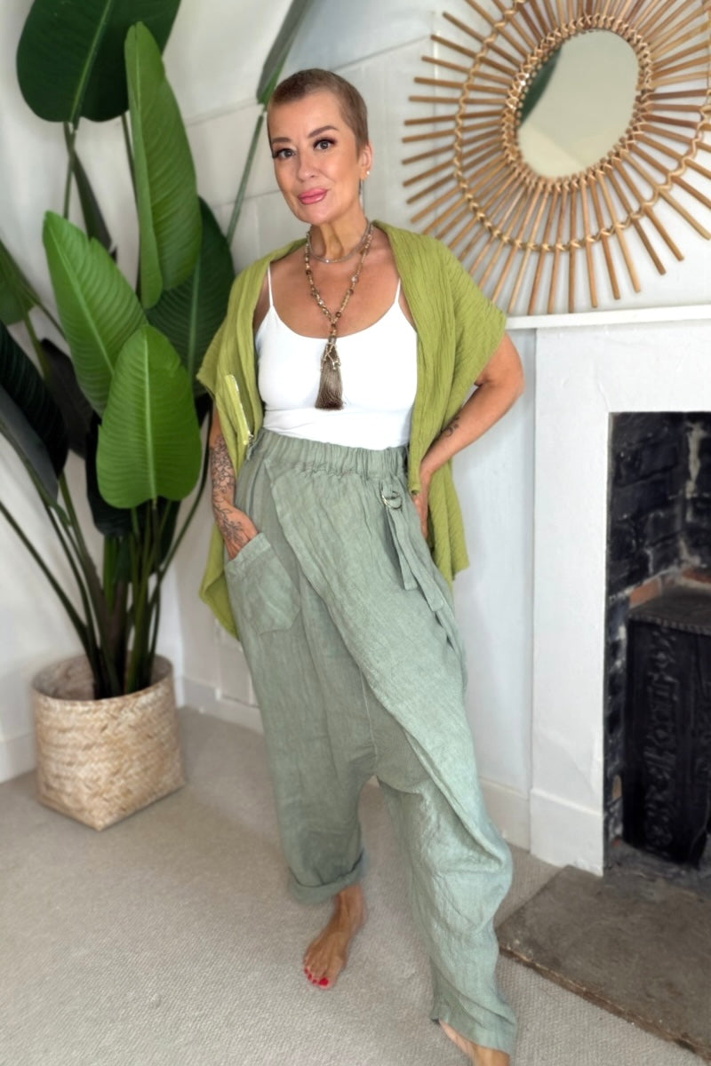 Cross Front Linen Trousers