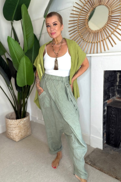 Cross Front Linen Trousers