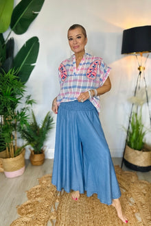 Cropped Denim Palazzo Pants