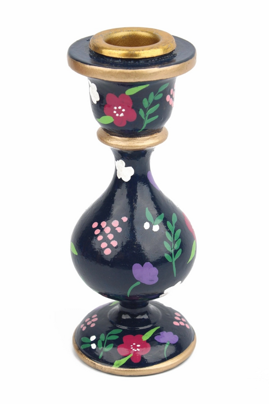 Hand Painted Small Candlestick Holder - Navy