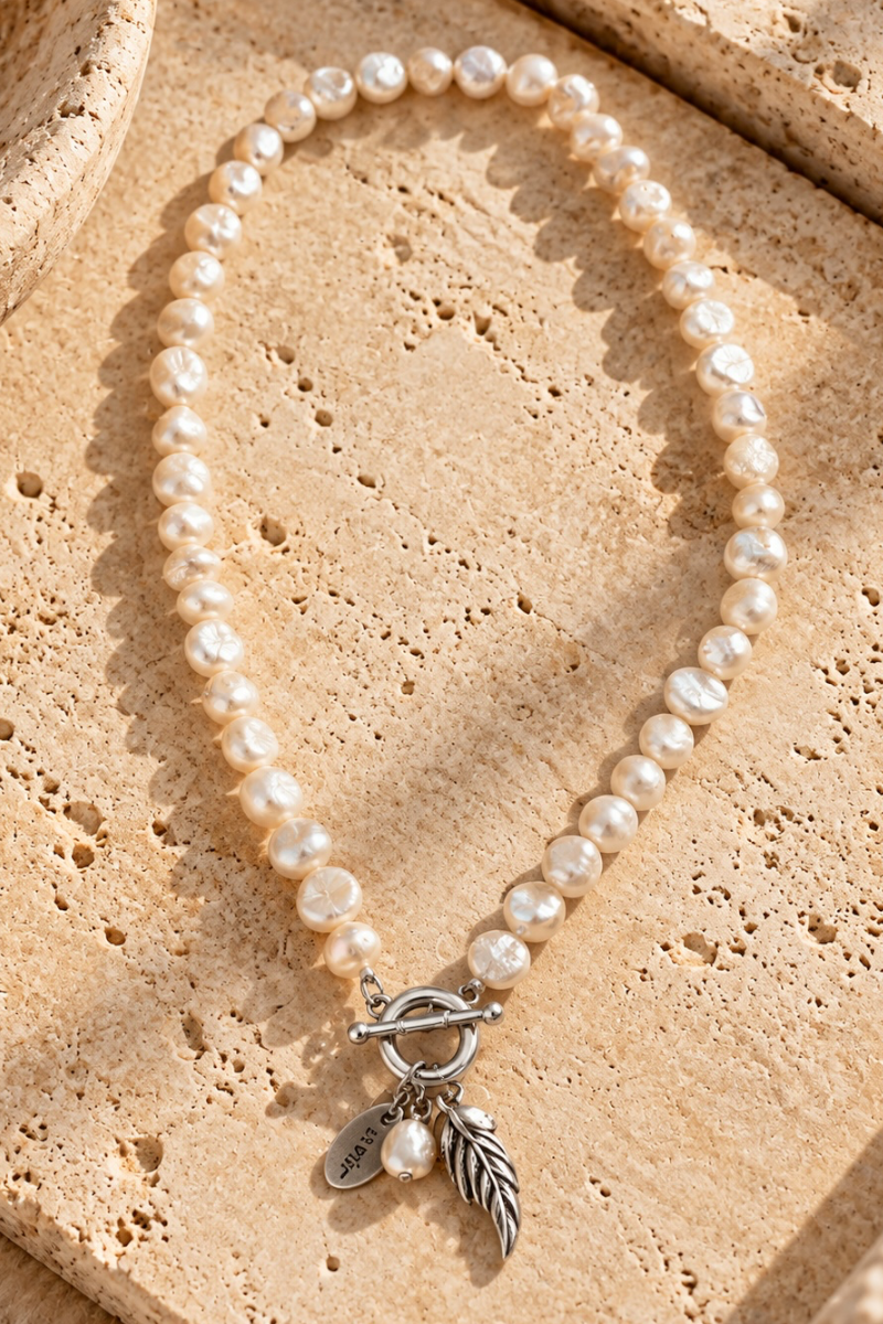 Pearl Feather Pendant Necklace