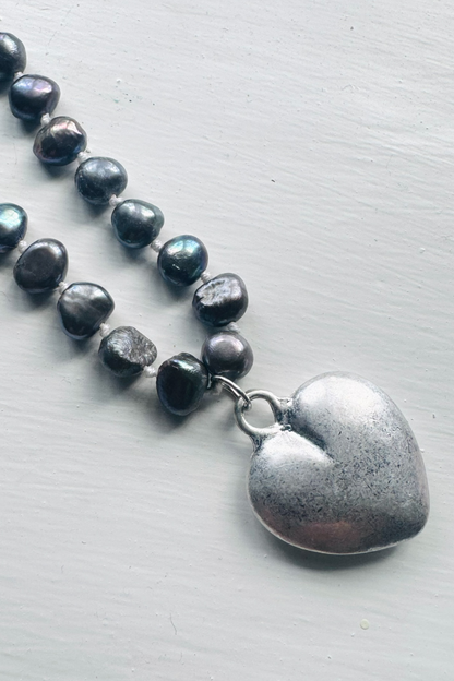 Storm Pearl & Silver Heart Necklace