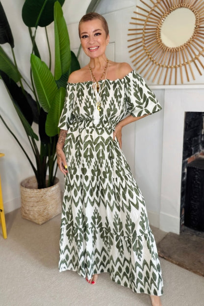 Boho Bardot Maxi Dress