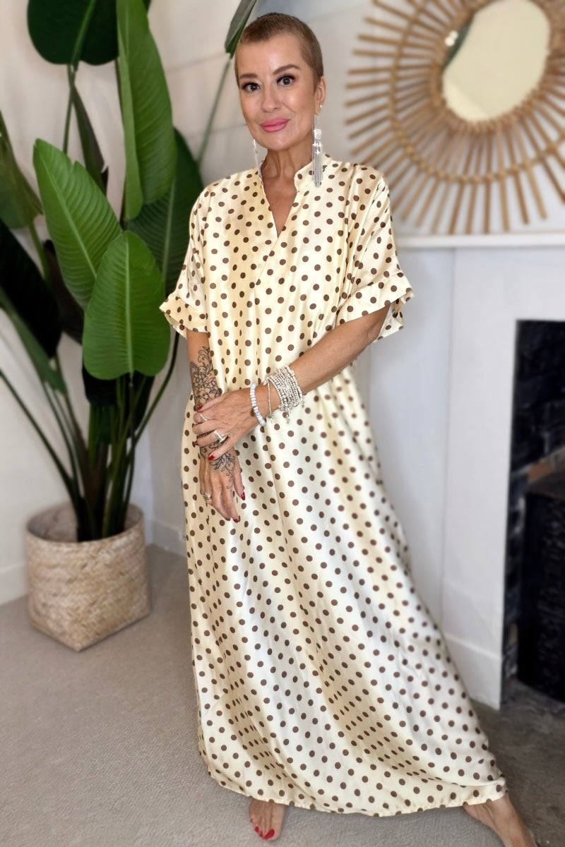 Effortless Polka Dot Kaftan Maxi Dress
