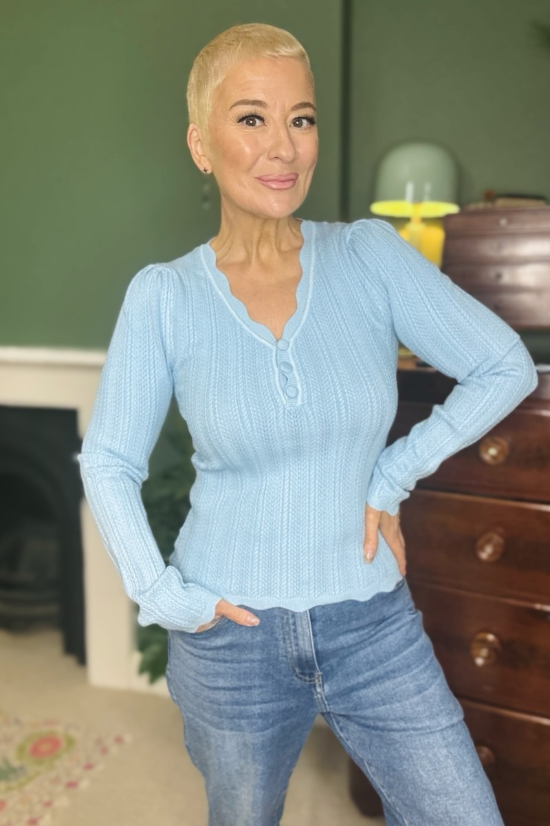 Soft Stretch Ribbed Knit Henley Top